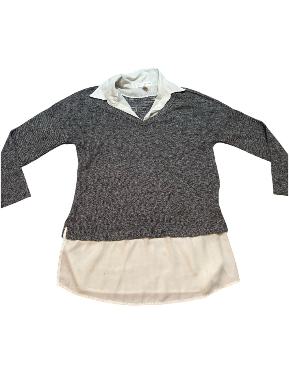 French Laundry Women’s Gray Layered Collared Long Sleeve Top Size Medium